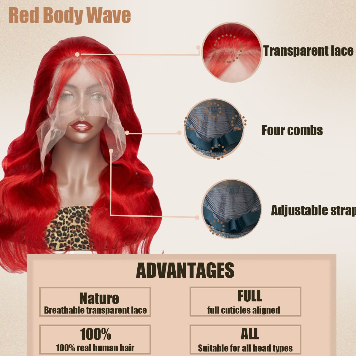 Yoholus Red Body Wave Wig with 13*4 Transparent Lace Frontal