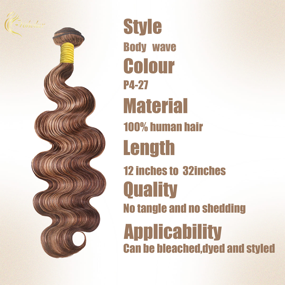 Yoholus P4-27 Body Wave Hair Bundle 100% Human Hair