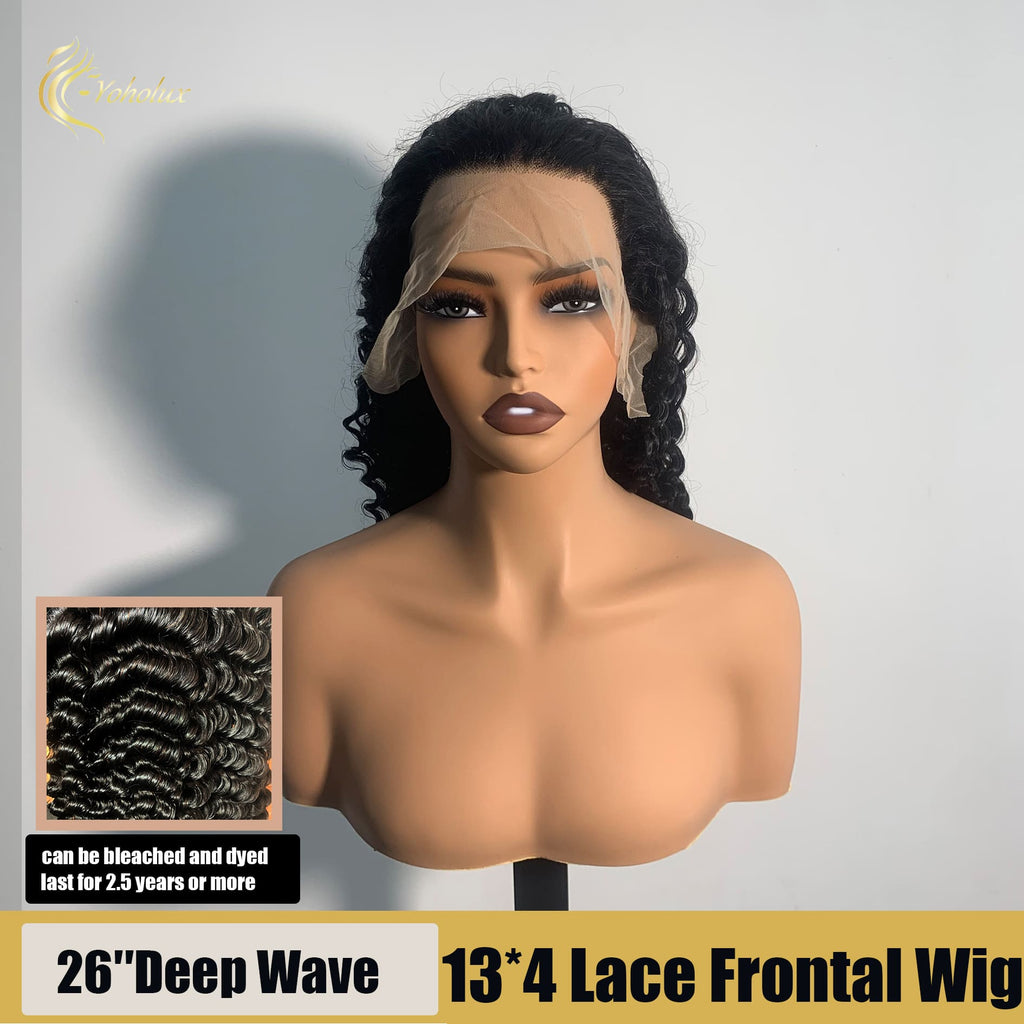 Yoholus Wig Deep Wave 13*4 Transparent Lace Frontal Wig