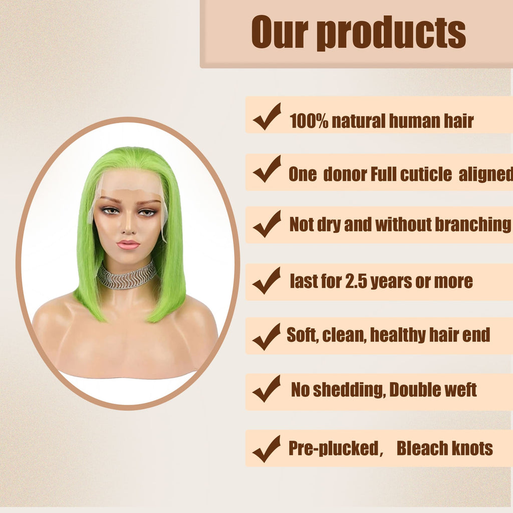 Yoholus Green Bob Wig with 13*6 Transparent Lace Frontal