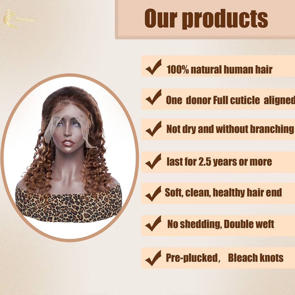 Yoholus P4-27 Deep Wave Wig with 13*4 Transparent Lace Frontal