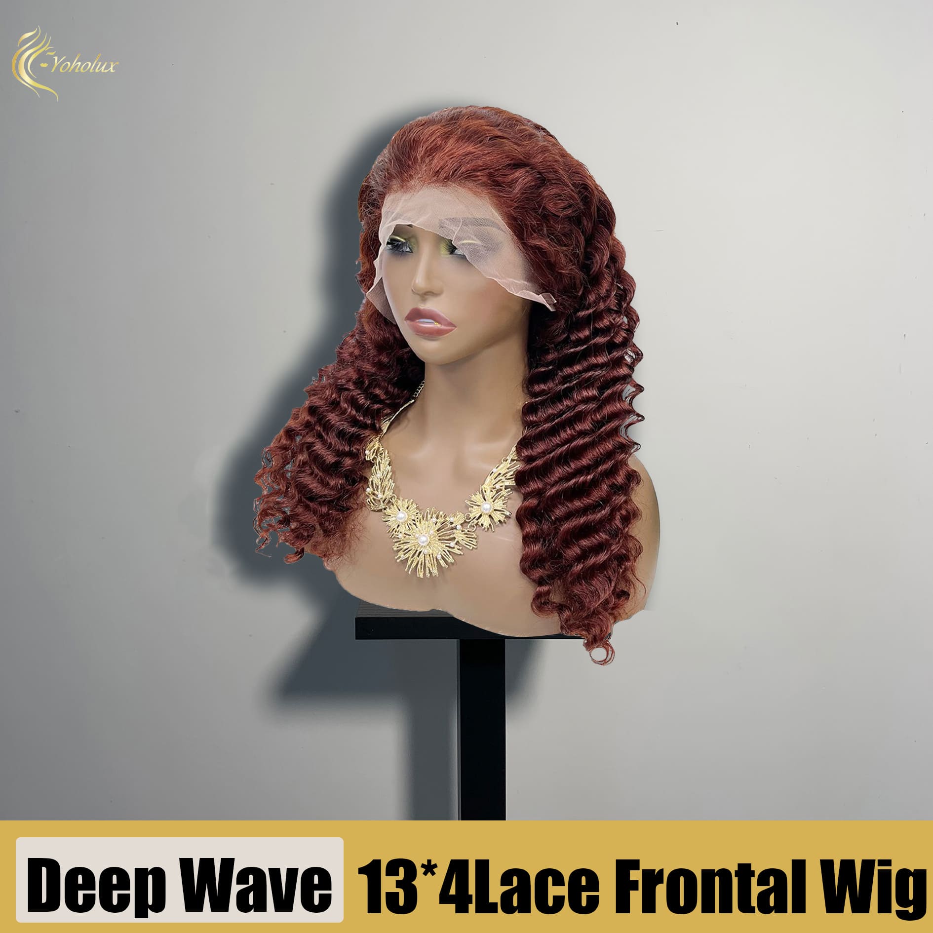 Yoholus 13*4 Lace Frontal Wig Red Deep Wave Human Hair