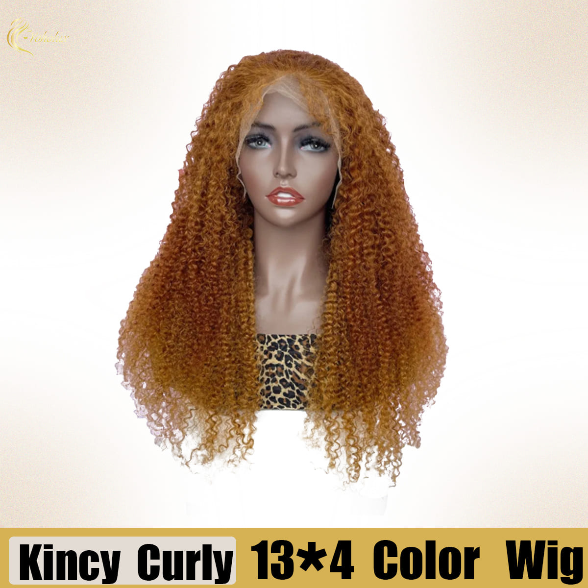 Yoholus Golden Yellow Kincy Curly Wig with 13*4 Transparent Lace Frontal