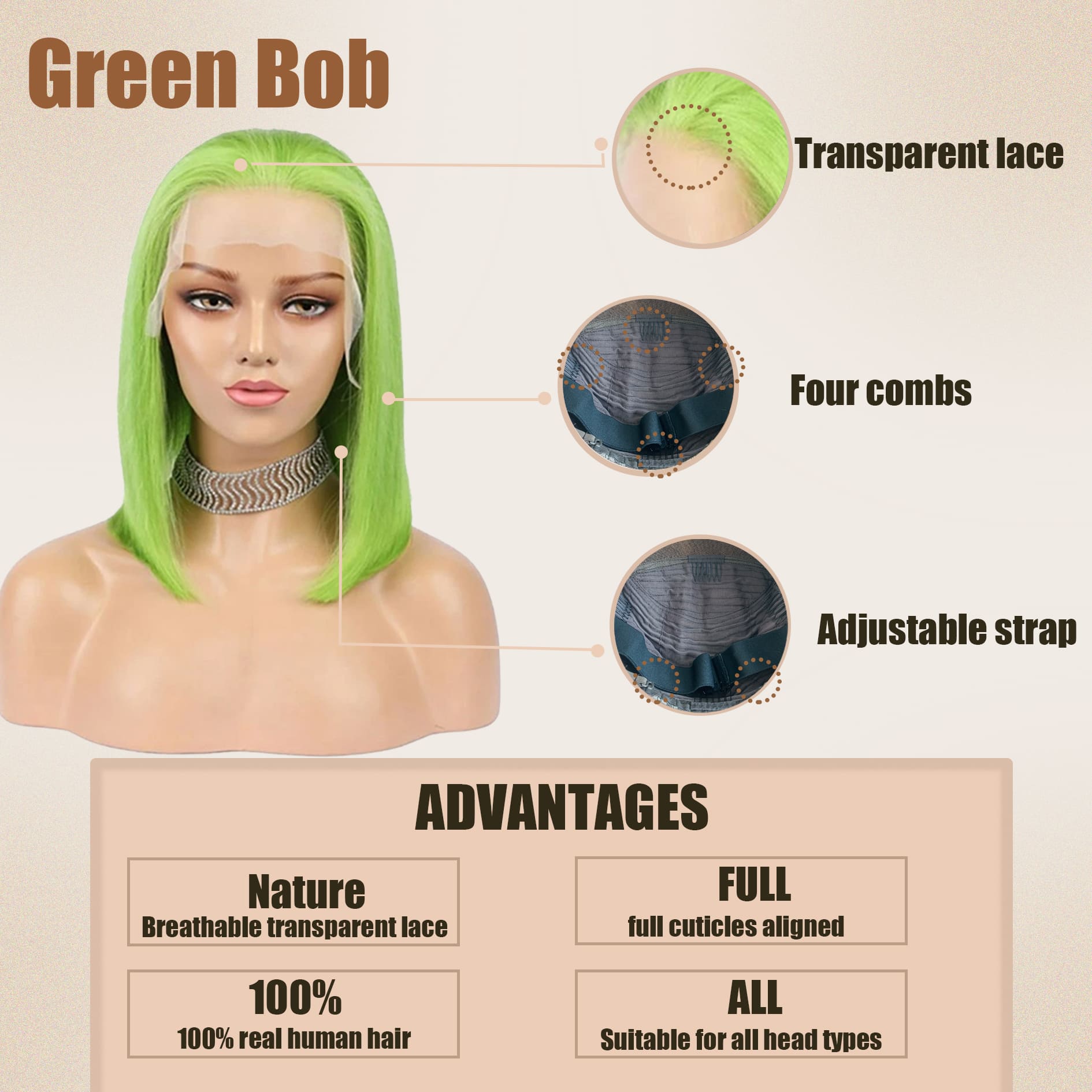 Yoholus Green Bob Wig with 13*6 Transparent Lace Frontal