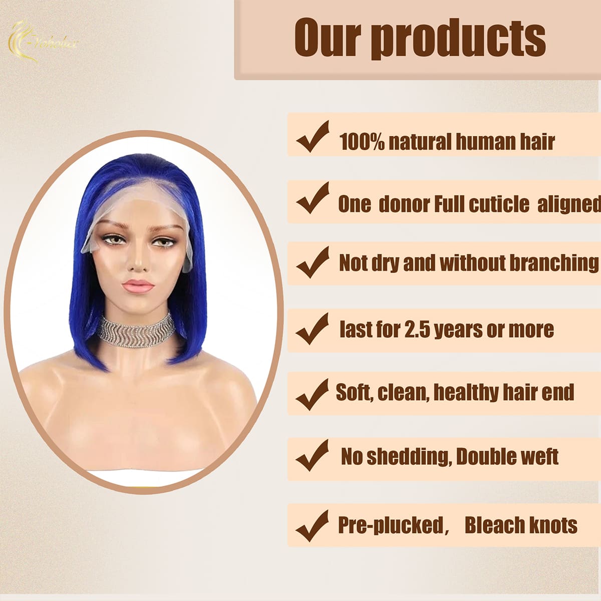 Yoholus Dark Blue Bob Wig with 13*6 Transparent Lace