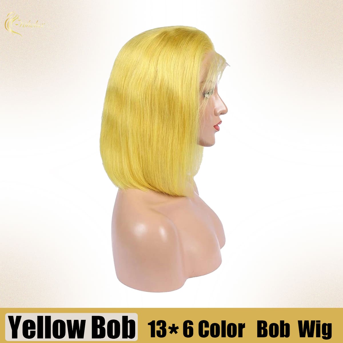 Yoholus Straight Yellow Bob Wig with 13*6 Transparent Lace