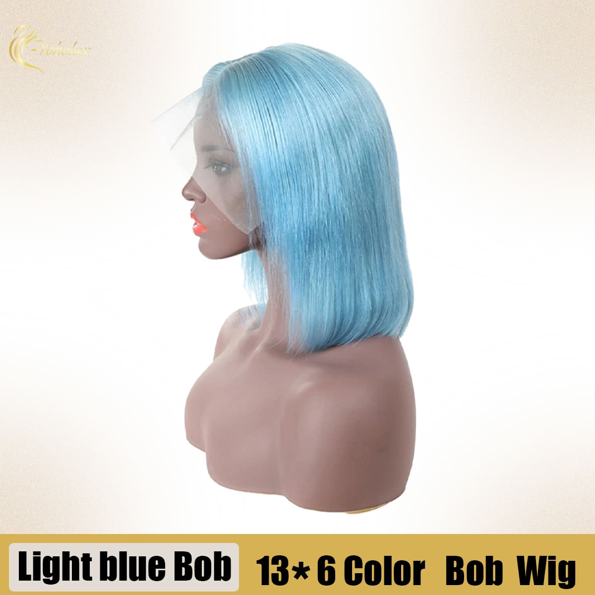 Yoholus Straight Bob Light Blue Wig 13*6 Bob Human Hair Wig