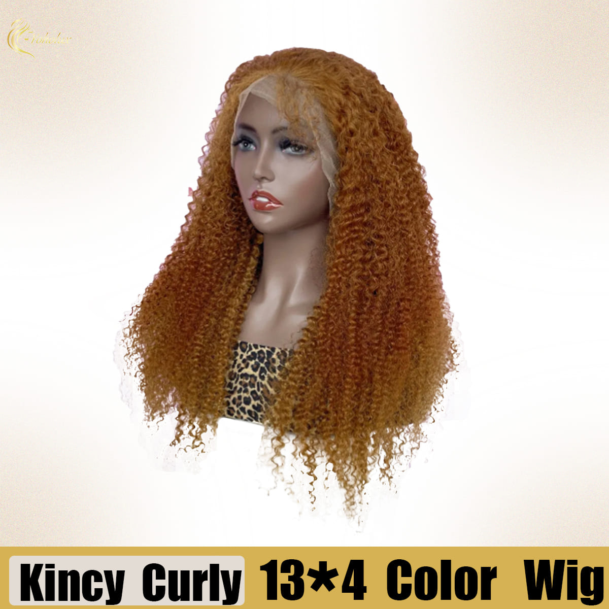 Yoholus Golden Yellow Kincy Curly Wig with 13*4 Transparent Lace Frontal