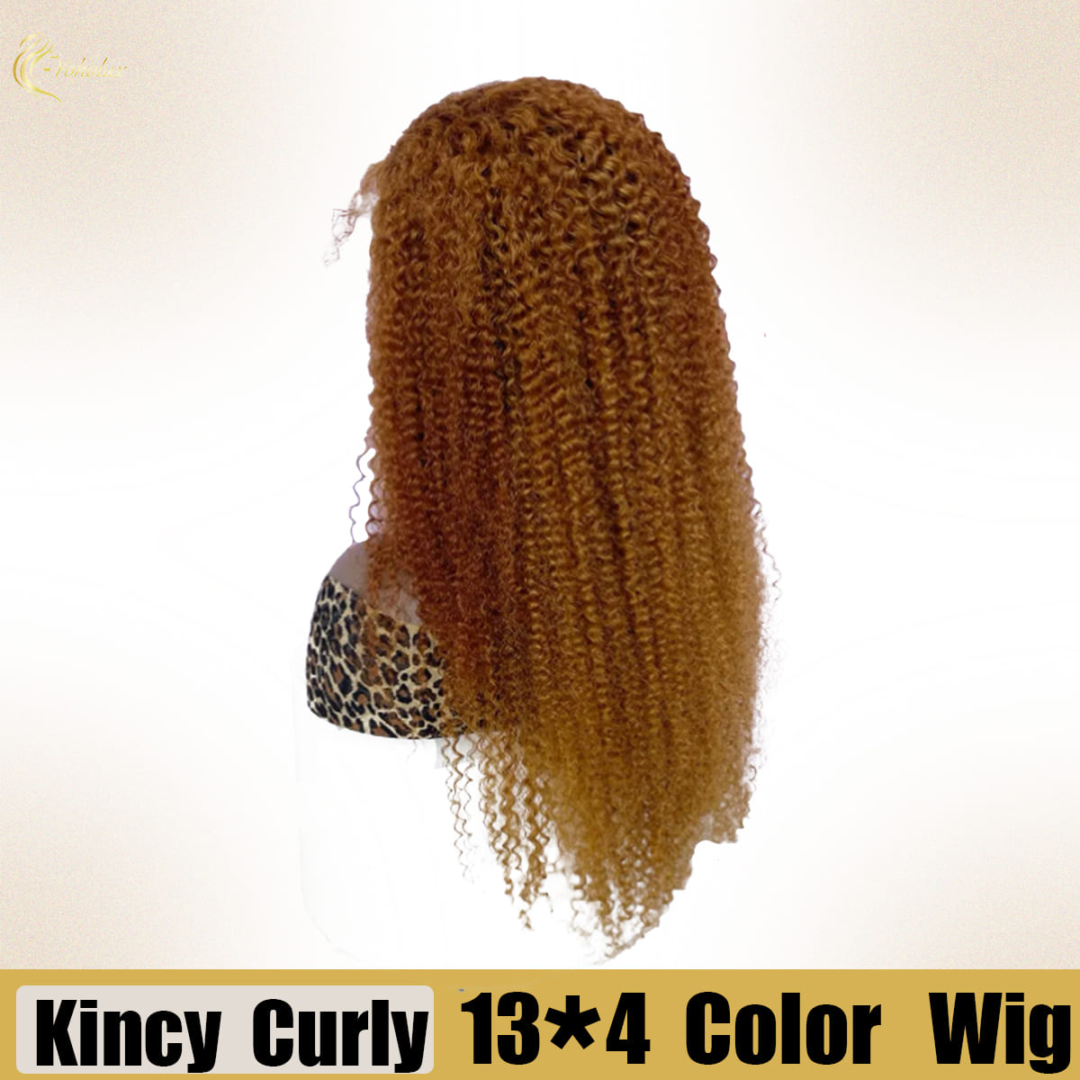 Yoholus Golden Yellow Kincy Curly Wig with 13*4 Transparent Lace Frontal