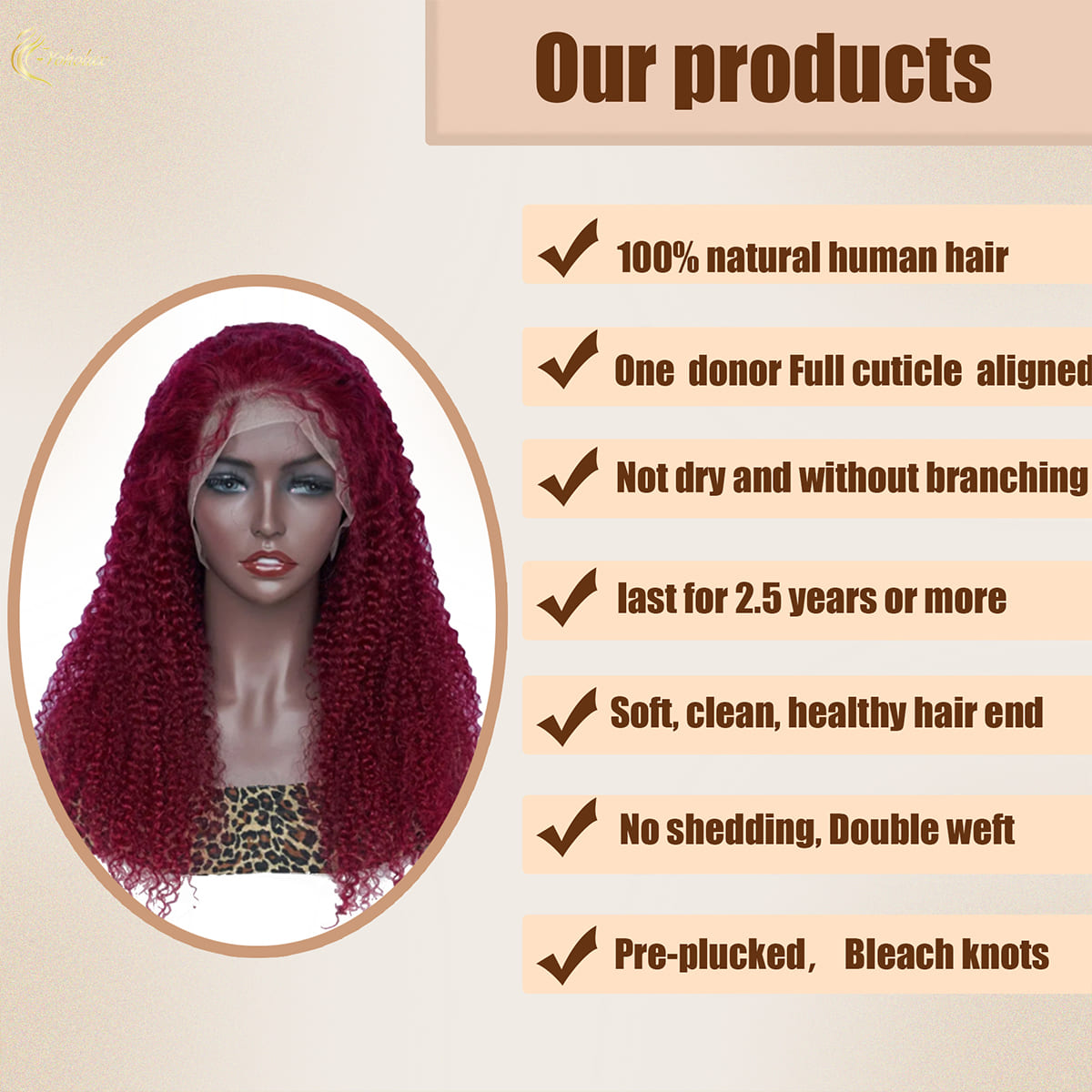 Yoholus Red Kinky Curly Wig with 13*4 Transparent Lace Frontal