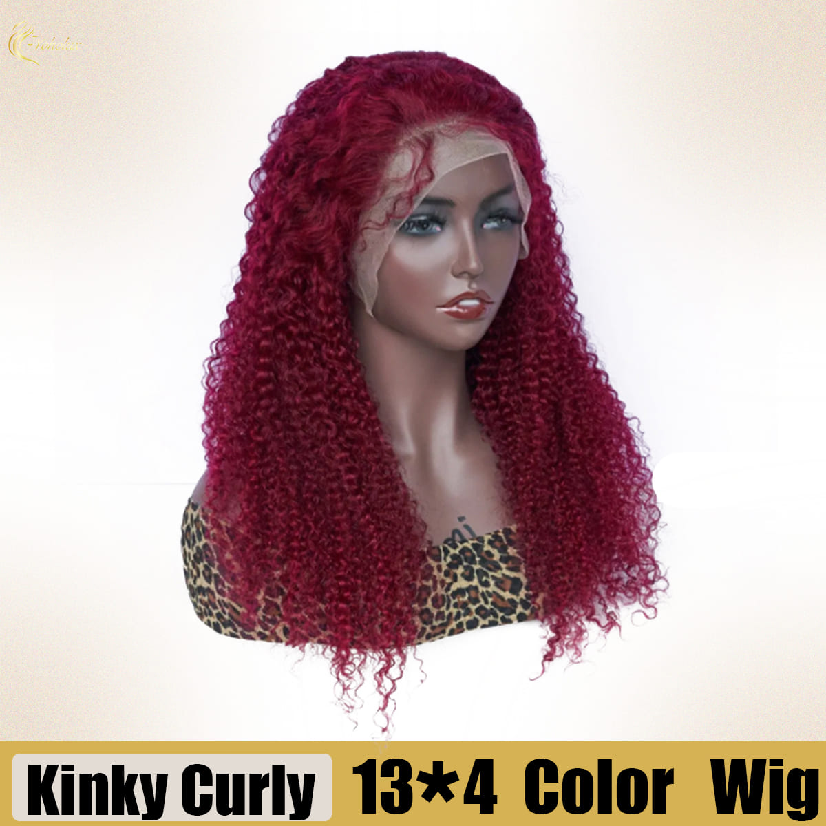 Yoholus Red Kinky Curly Wig with 13*4 Transparent Lace Frontal