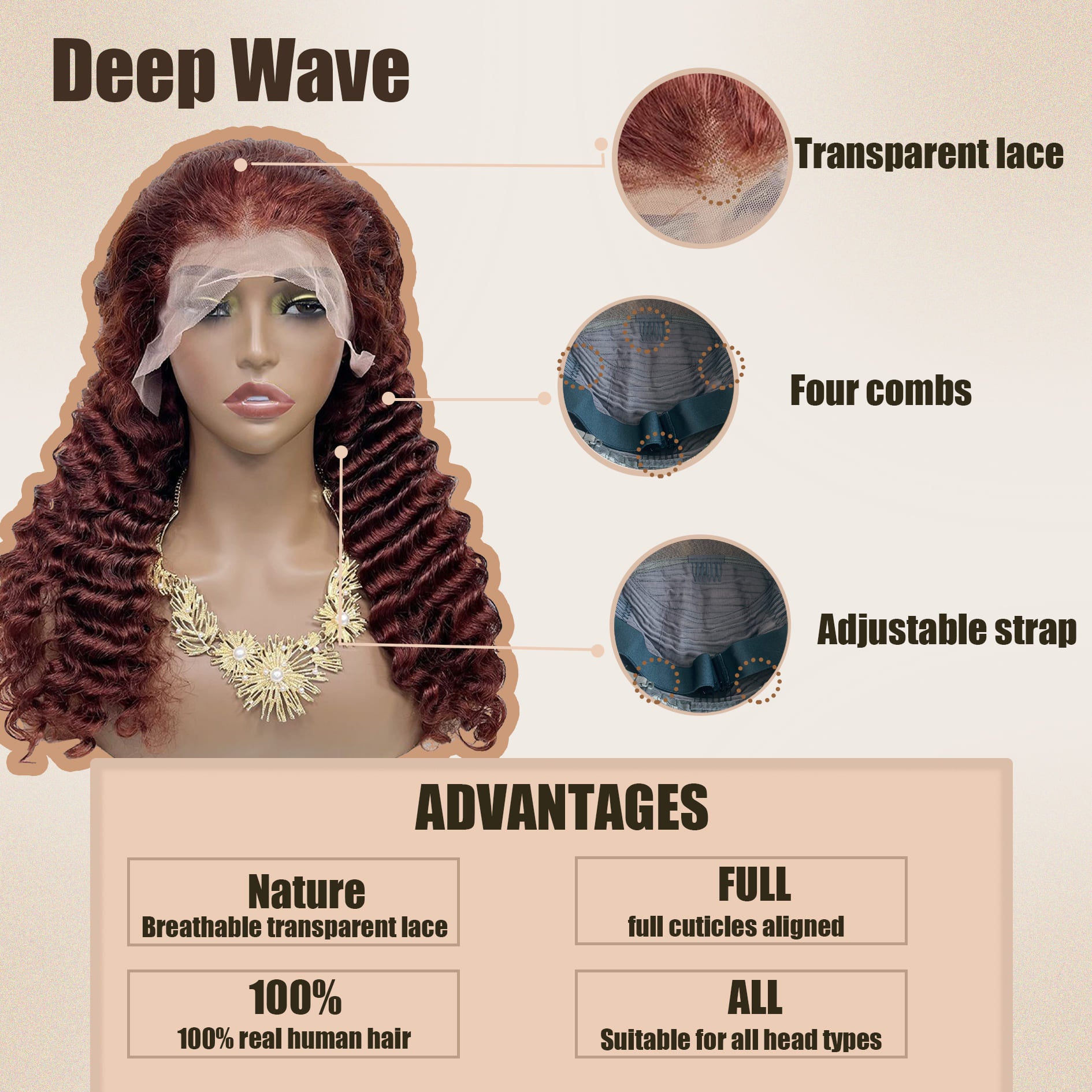 Yoholus 13*4 Lace Frontal Wig Red Deep Wave Human Hair