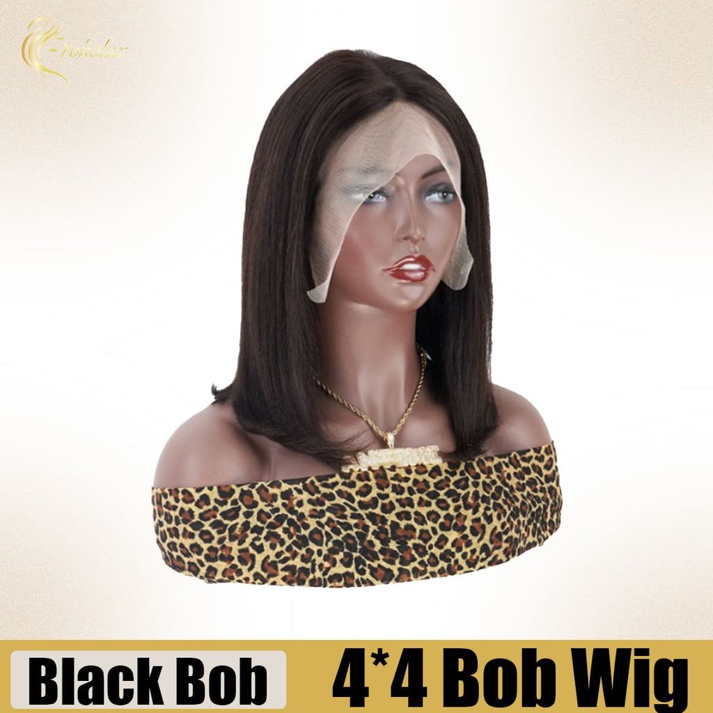 Yoholus Black Bob Wig with 13*6 Transparent Lace Frontal