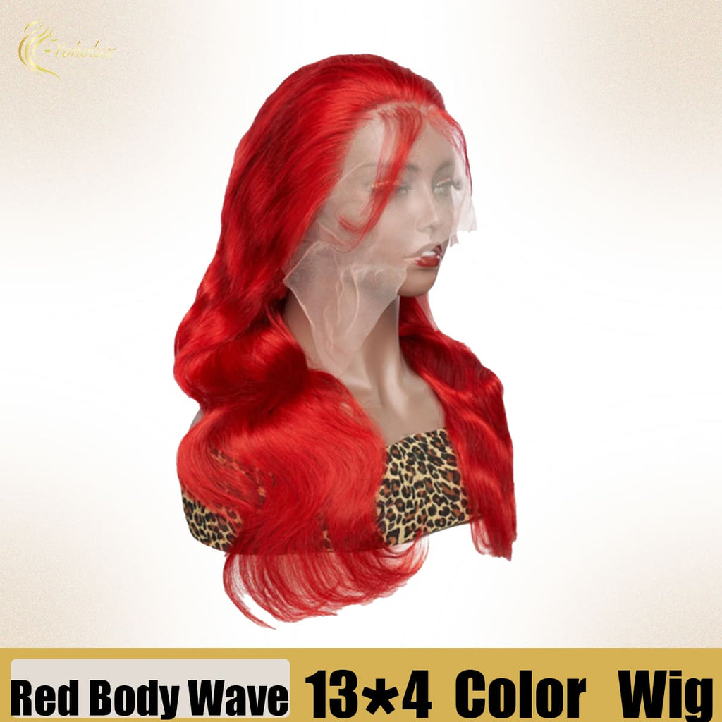 Yoholus Red Body Wave Wig with 13*4 Transparent Lace Frontal