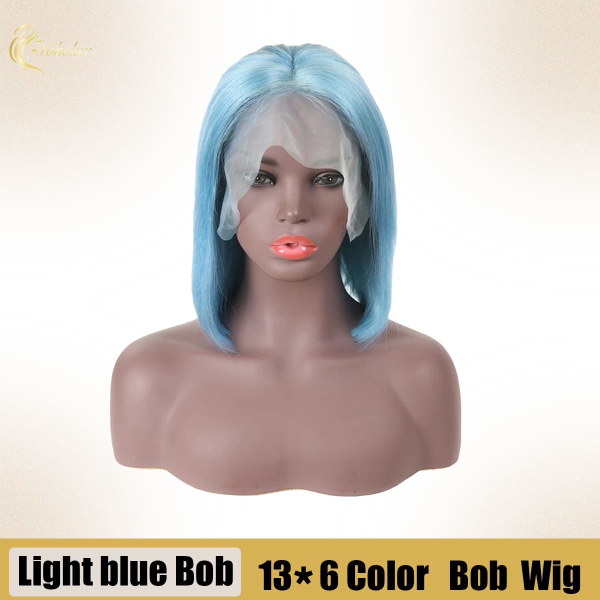 Yoholus Straight Bob Light Blue Wig 13*6 Bob Human Hair Wig