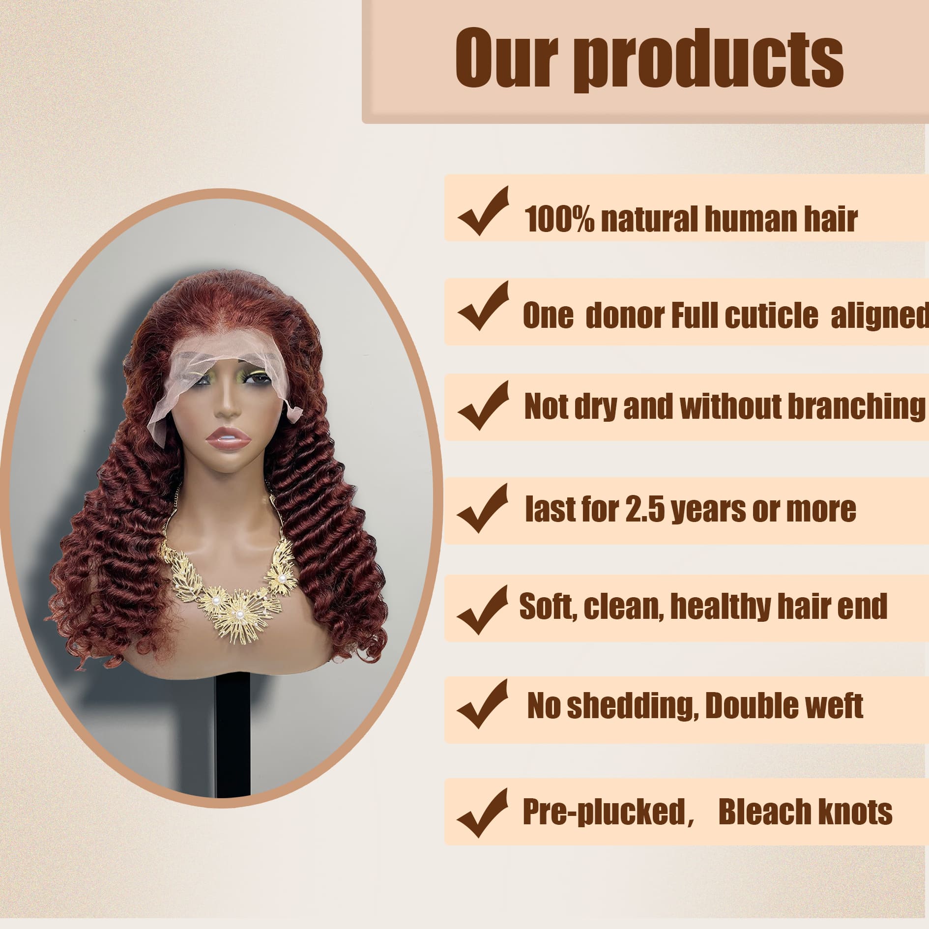Yoholus 13*4 Lace Frontal Wig Red Deep Wave Human Hair