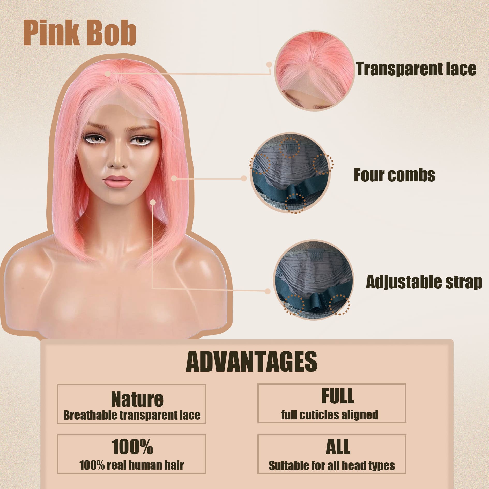 Yoholus Pink Bob Wig with 13*6 Transparent Lace Frontal