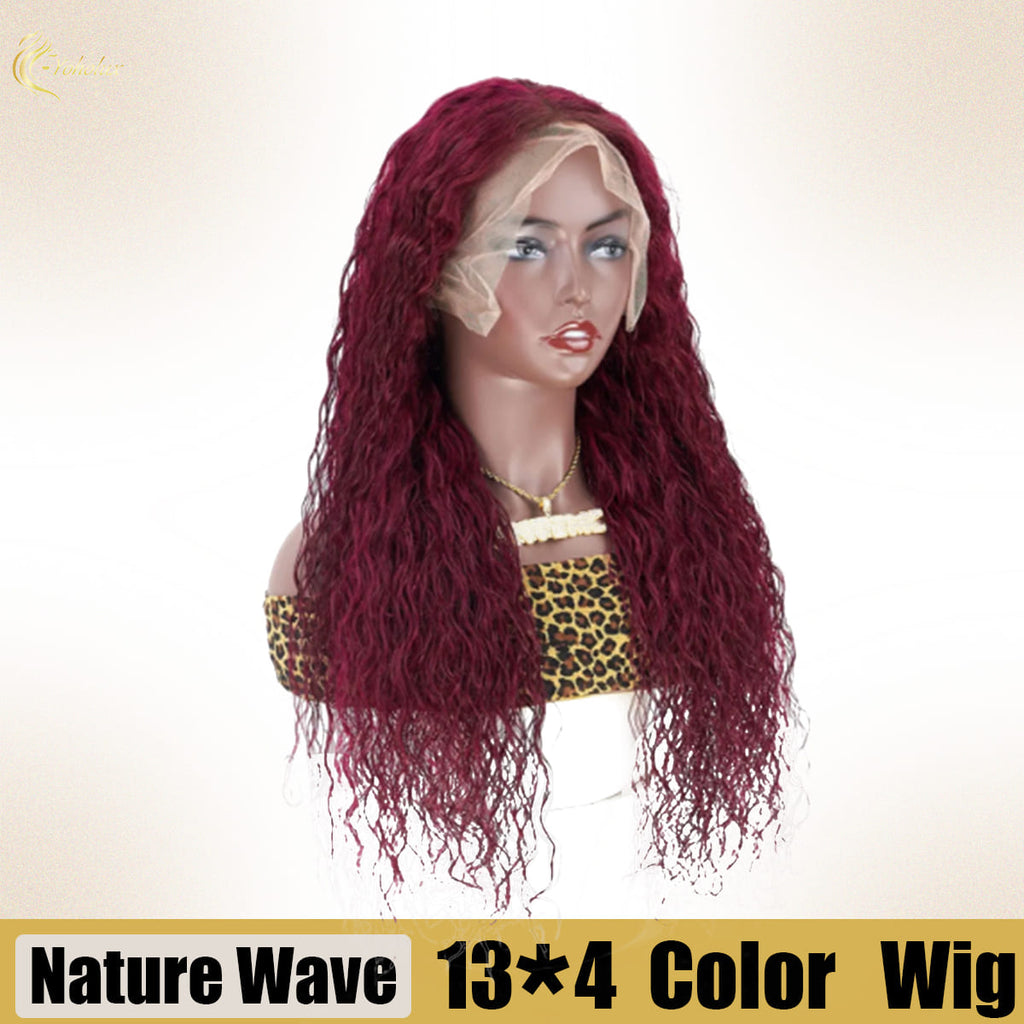 Yoholus Red Deep Wave Wig with 13*4 Transparent Lace Frontal