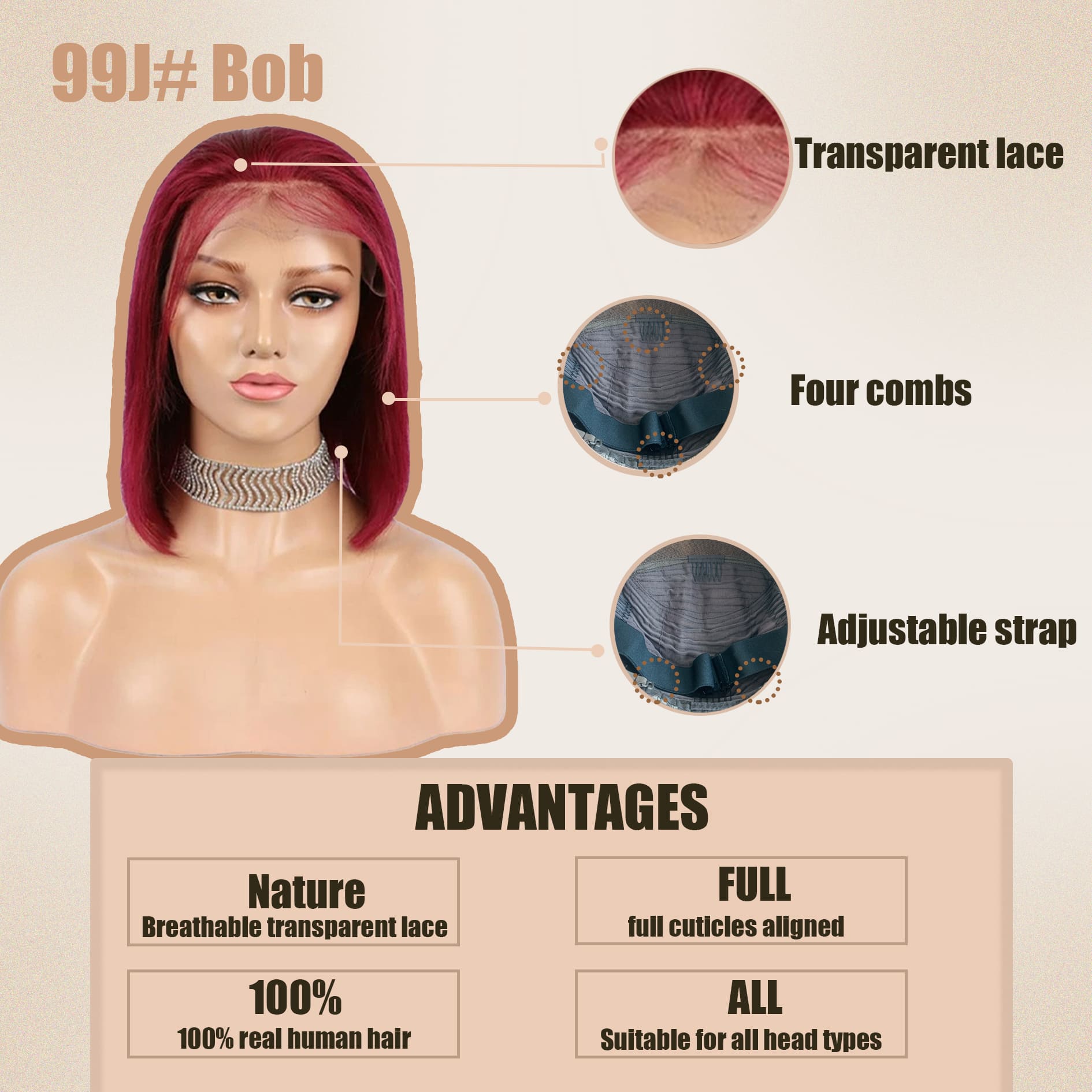 Yoholus Straight 99J Bob Wig With 13*6 Transparent Lace