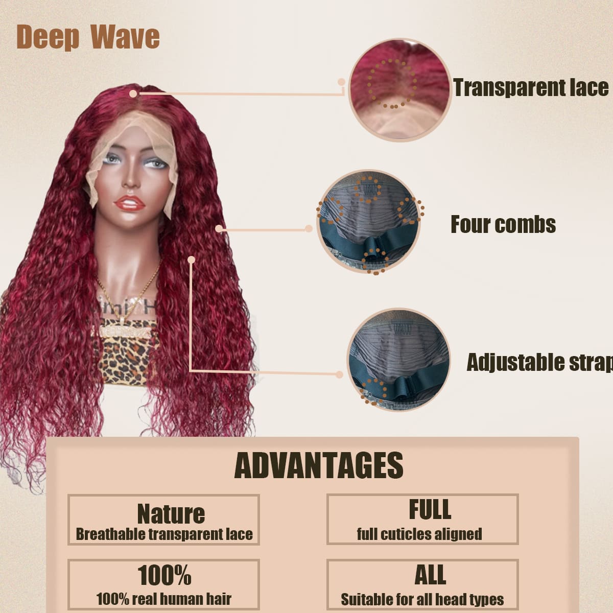 Yoholus Red Deep Wave Wig with 13*4 Transparent Lace Frontal