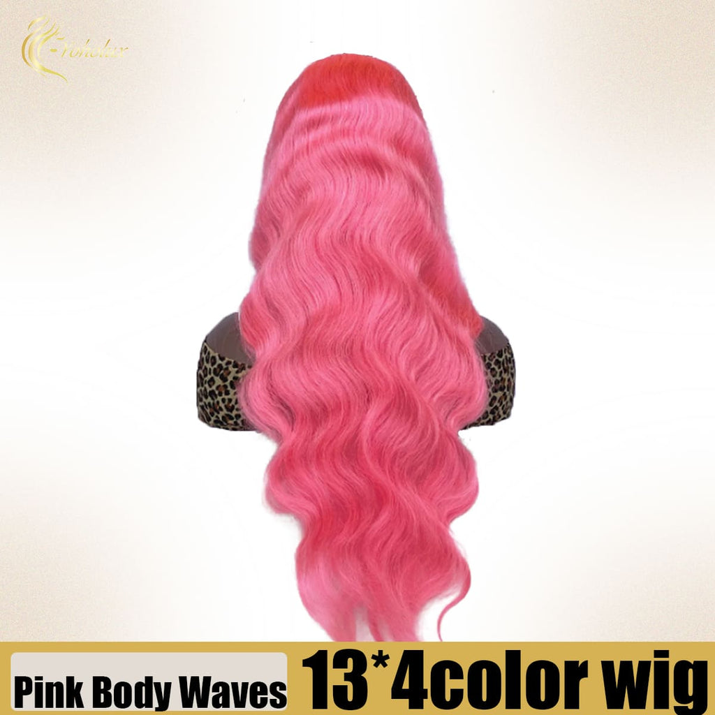 Yoholus Pink Body Wave Wig with 13*4 Transparent Lace Frontal