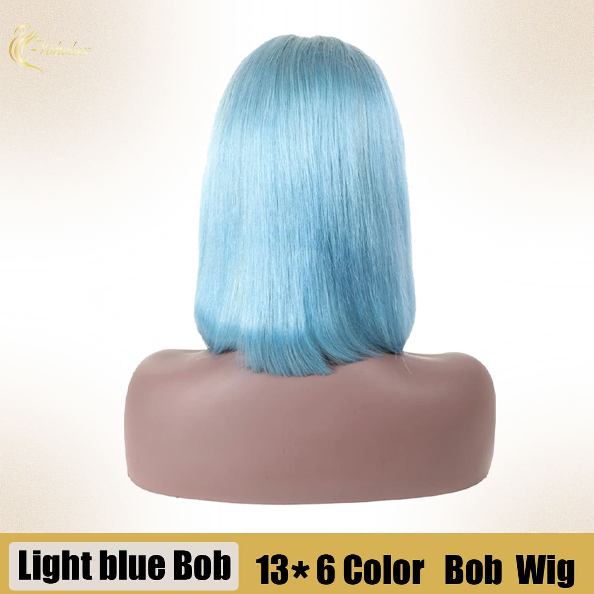 Yoholus Straight Bob Light Blue Wig 13*6 Bob Human Hair Wig