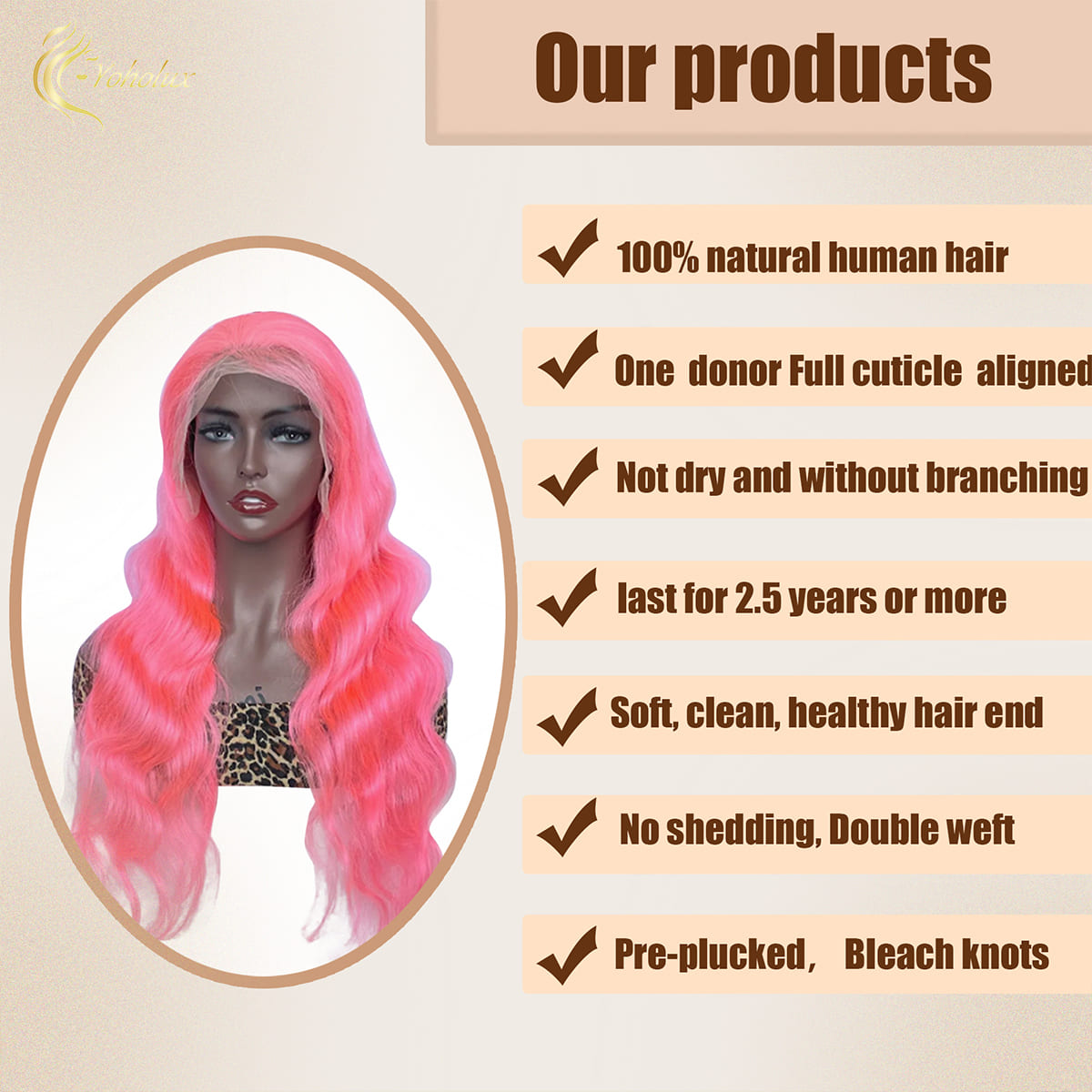 Yoholus Pink Body Wave Wig with 13*4 Transparent Lace Frontal