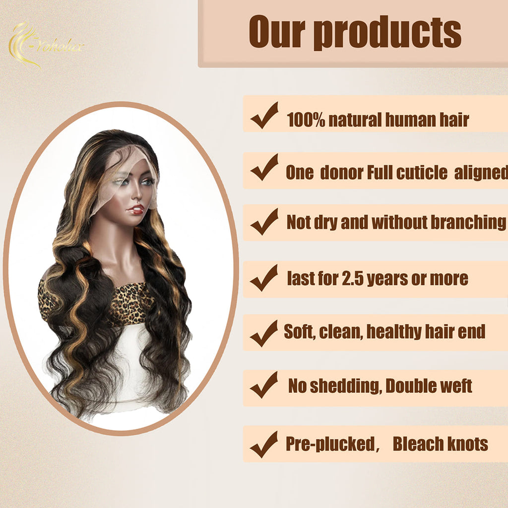 Yoholus P1b27# Body Wave Wig with 13*4 Transparent Lace Frontal