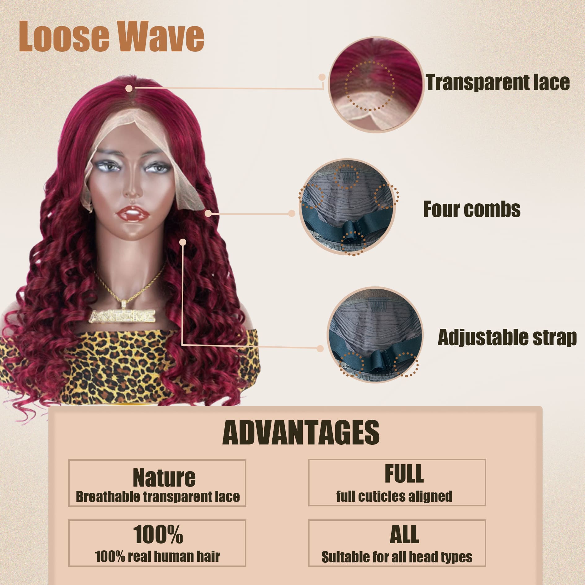Yoholus 99j Loose Wave Wig with 13*4 Transparent Lace Frontal