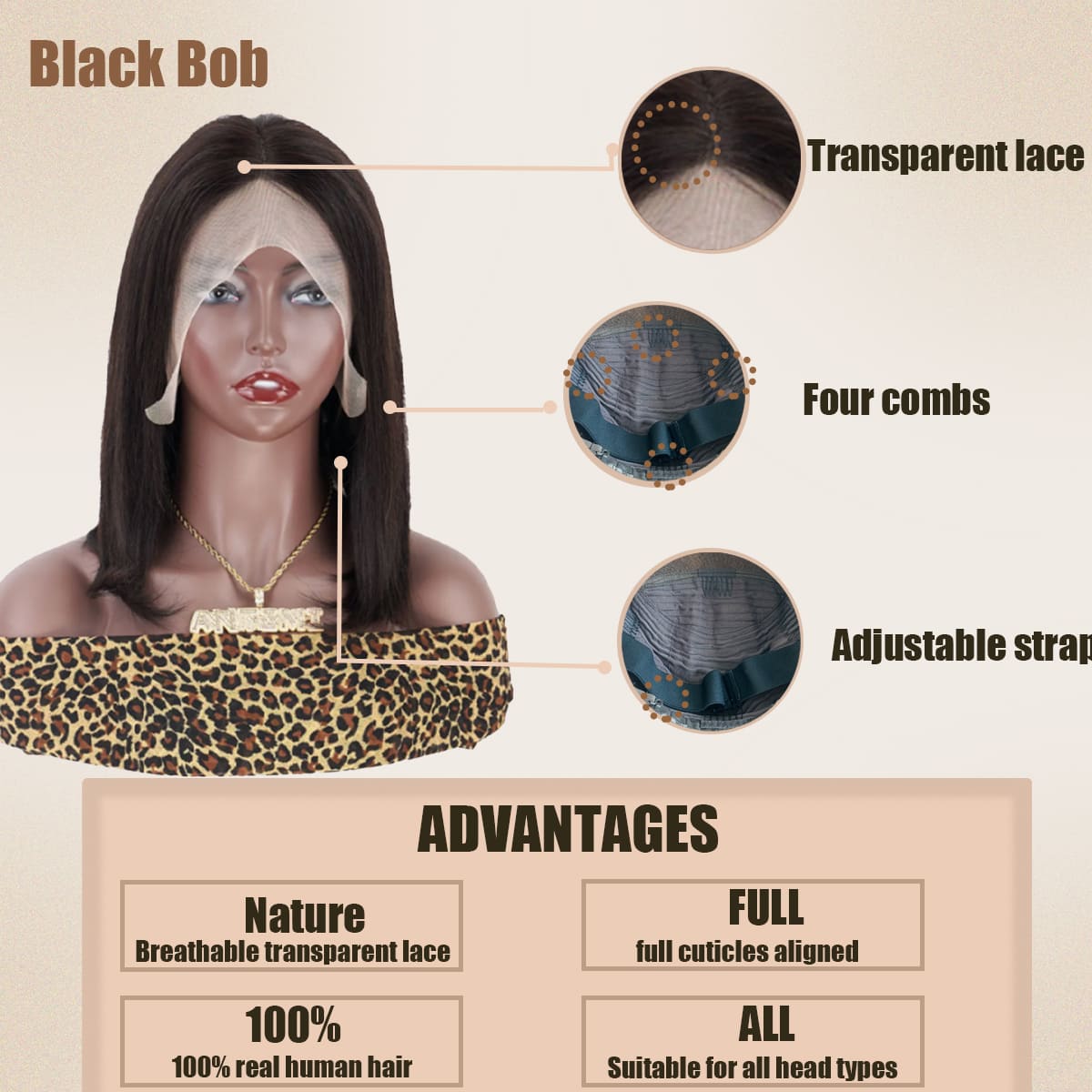 Yoholus Black Bob Wig with 13*6 Transparent Lace Frontal