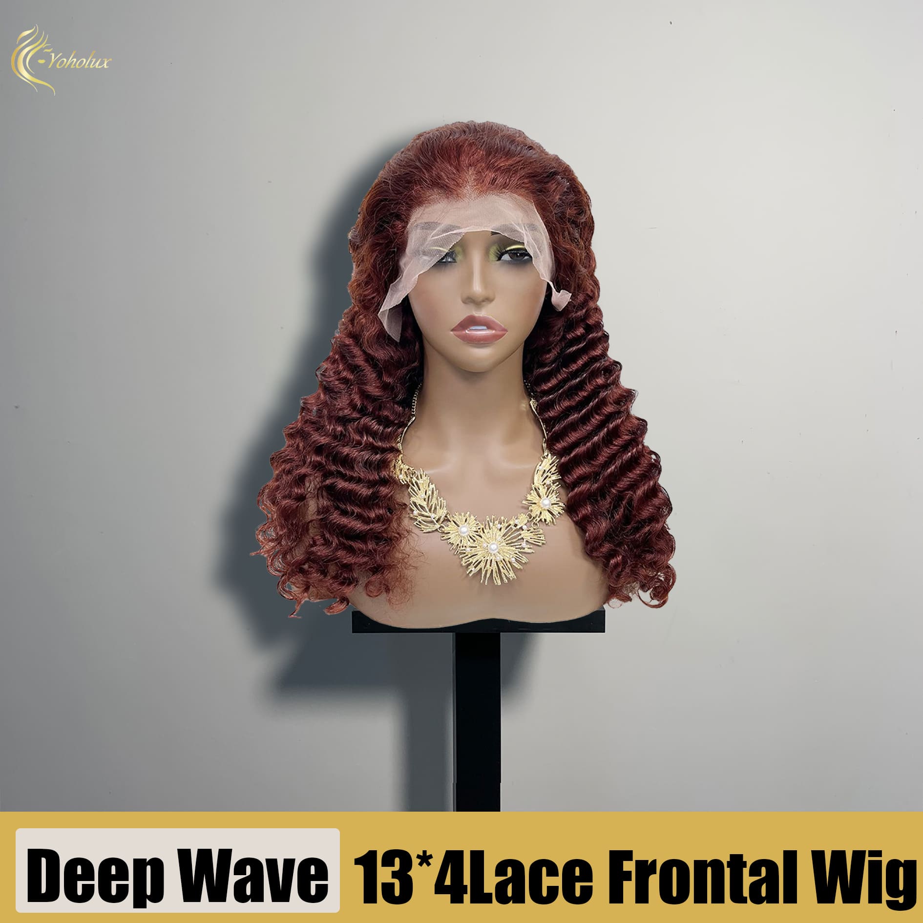 Yoholus 13*4 Lace Frontal Wig Red Deep Wave Human Hair