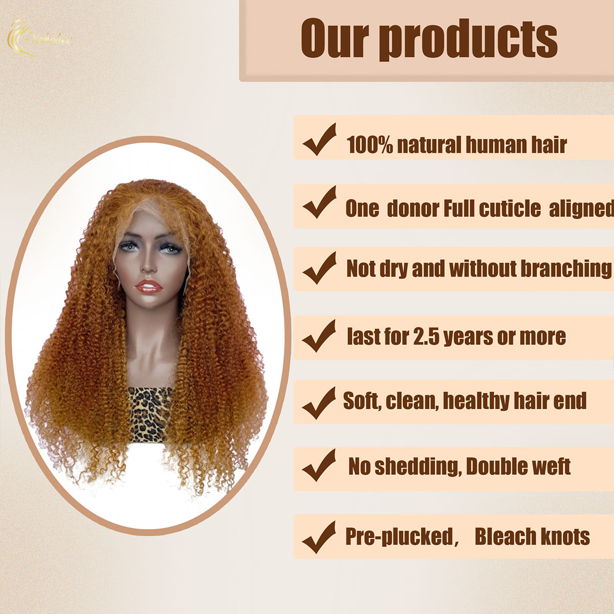 Yoholus Golden Yellow Kincy Curly Wig with 13*4 Transparent Lace Frontal