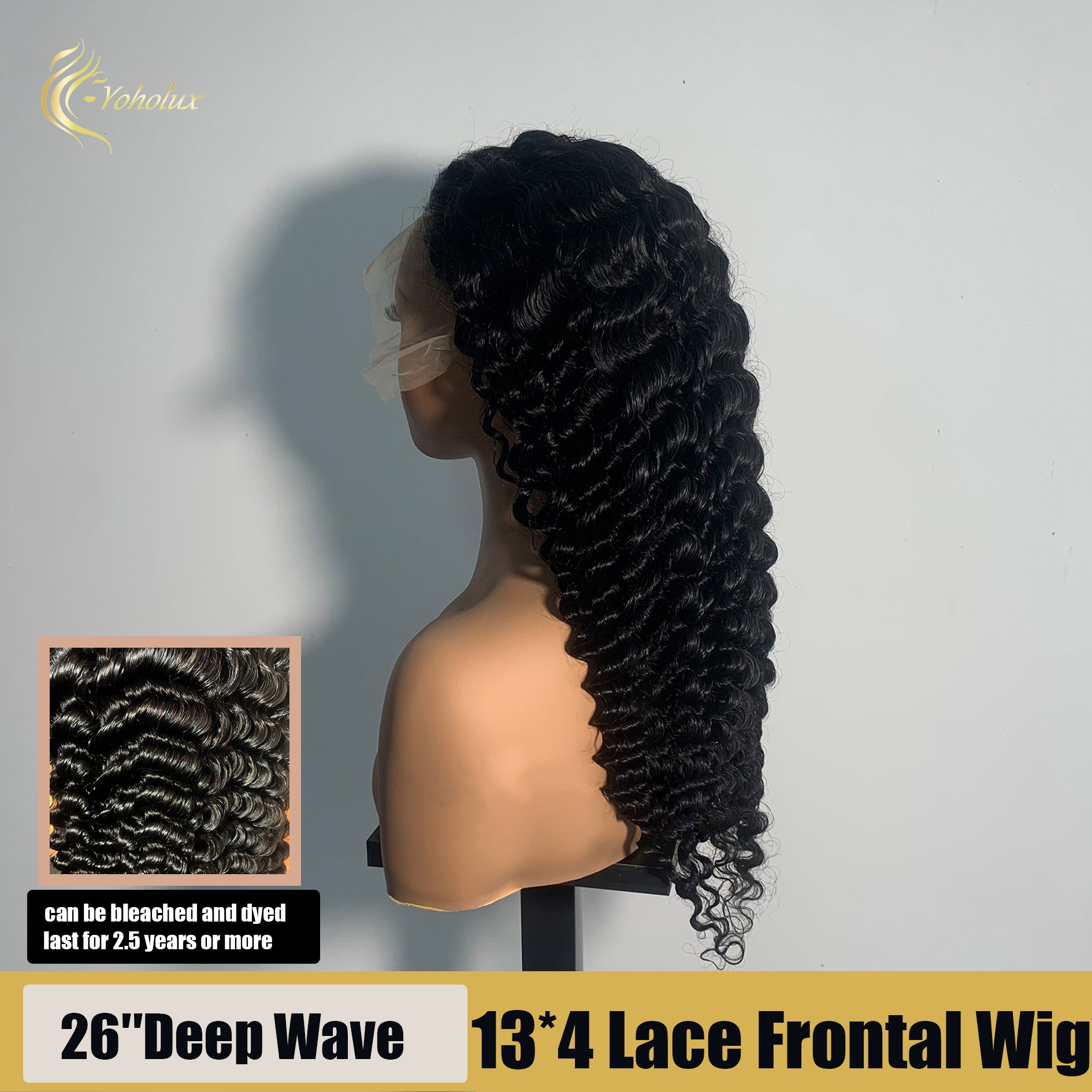 Yoholus Wig Deep Wave 13*4 Transparent Lace Frontal Wig