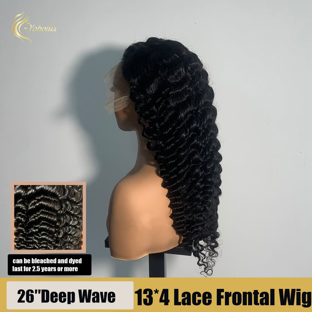 Yoholus Wig Deep Wave 13*4 Transparent Lace Frontal Wig