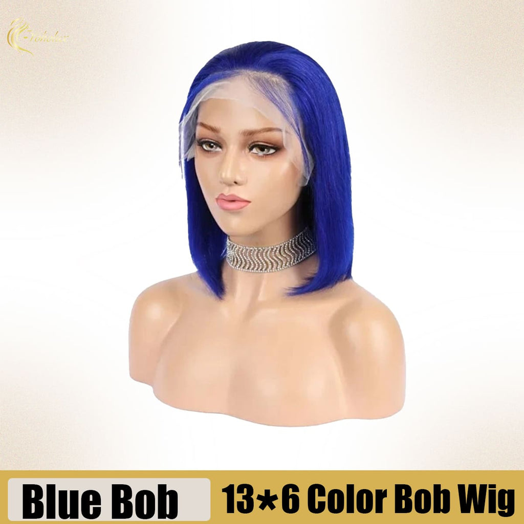 Yoholus Dark Blue Bob Wig with 13*6 Transparent Lace