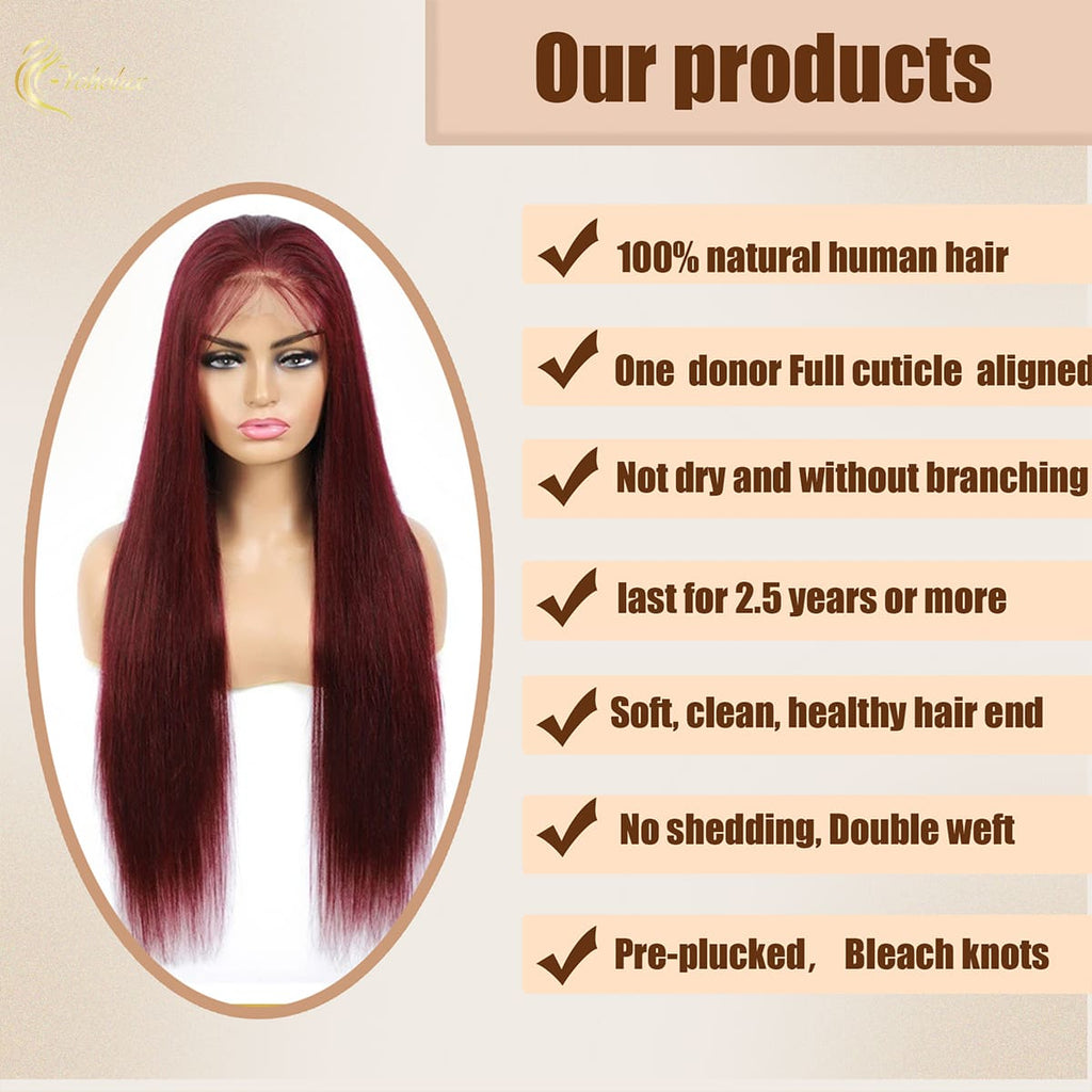 Yoholus 99J Straight Wig with 13*4 Transparent Lace Frontal