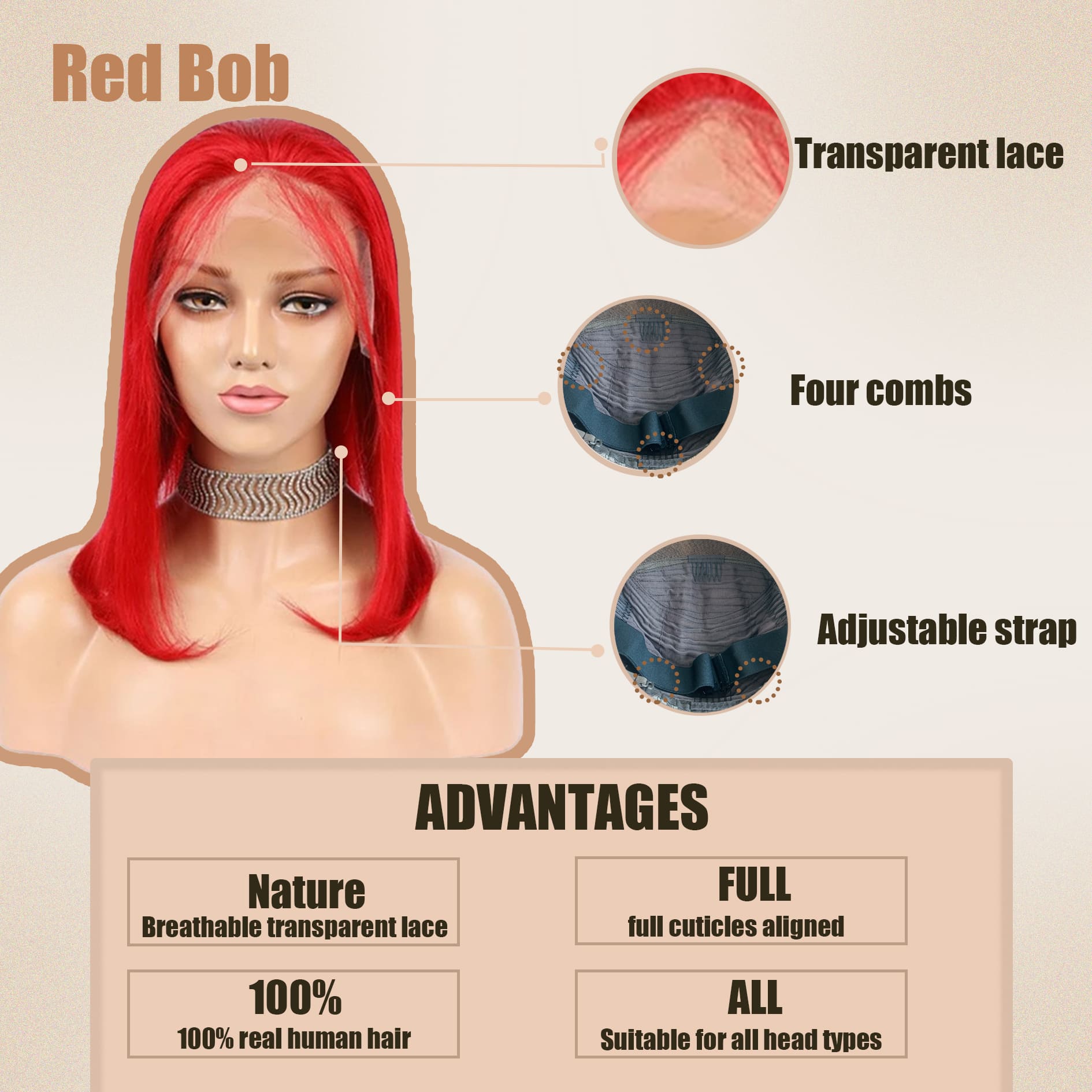 Yoholus Red Bob Wig with 13*6 Transparent Lace Frontal