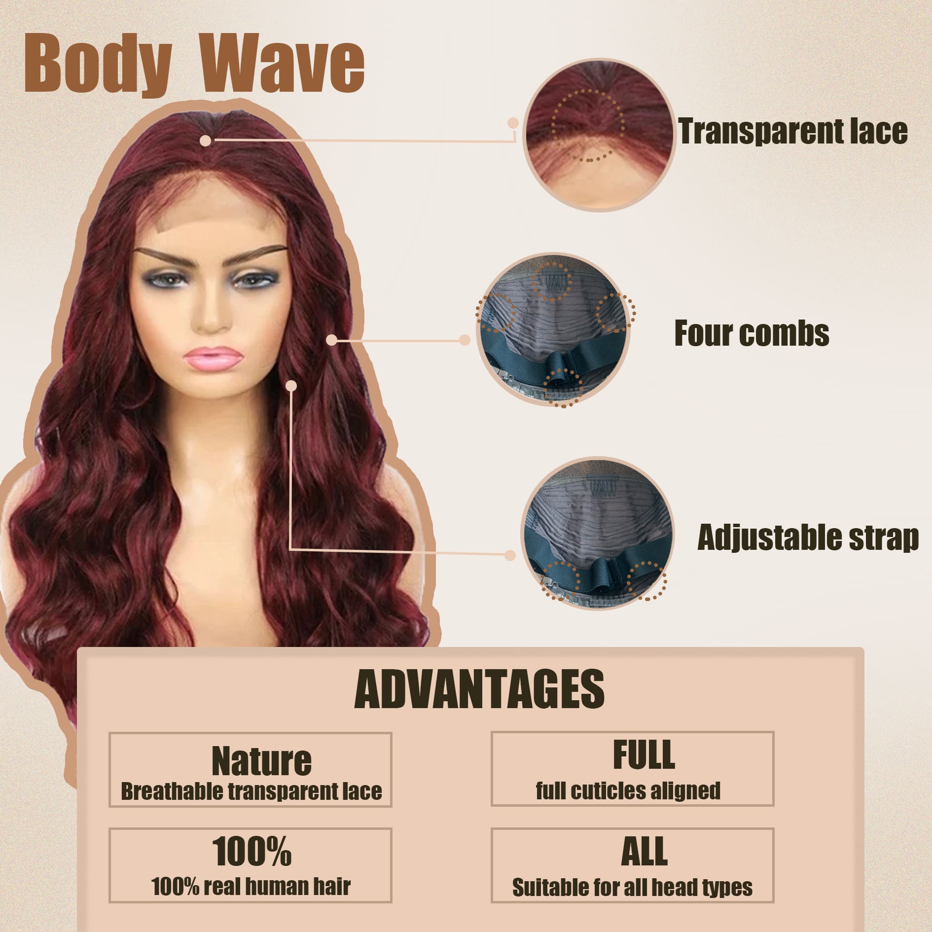 Yoholus Body Wave Wig with 13*4 Transparent Lace Frontal