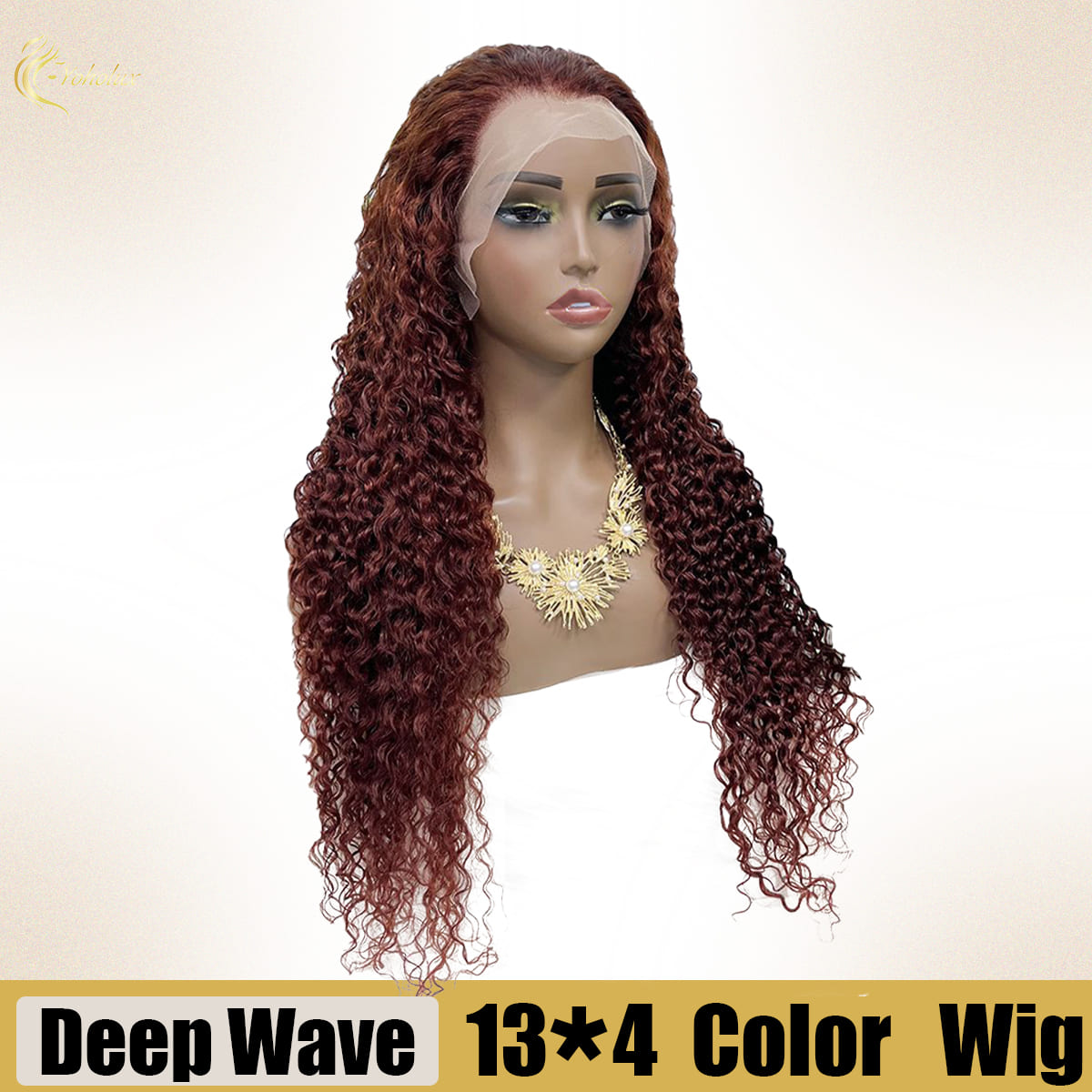 Yoholus Red Deep Wave Wig with 13*4 Transparent Lace Frontal