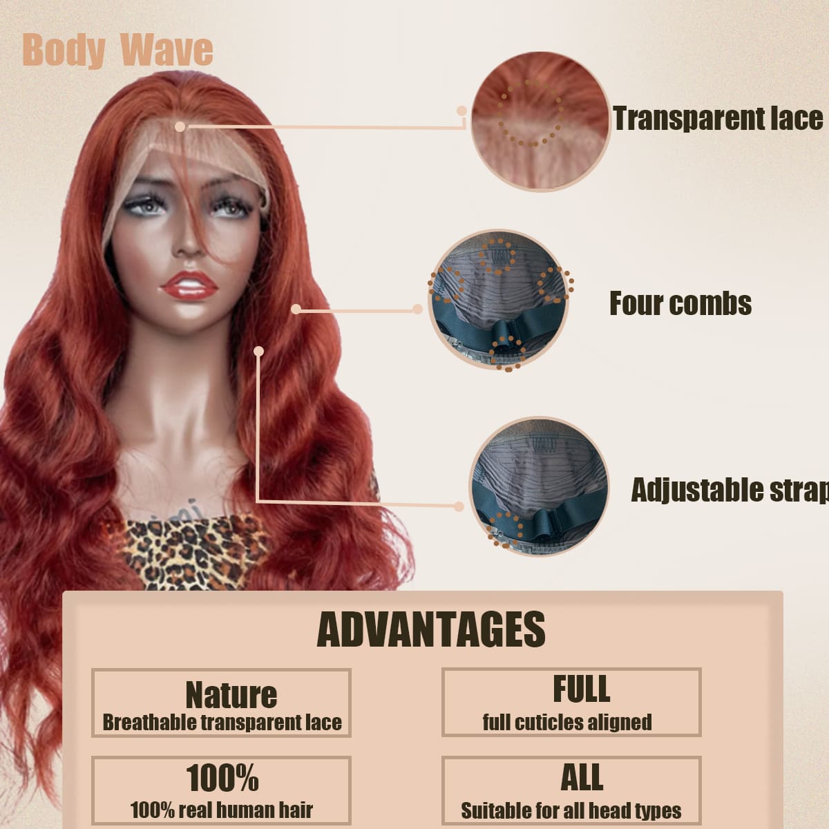 Yoholus Red Body Wave Wig with 13*4 Transparent Lace Frontal