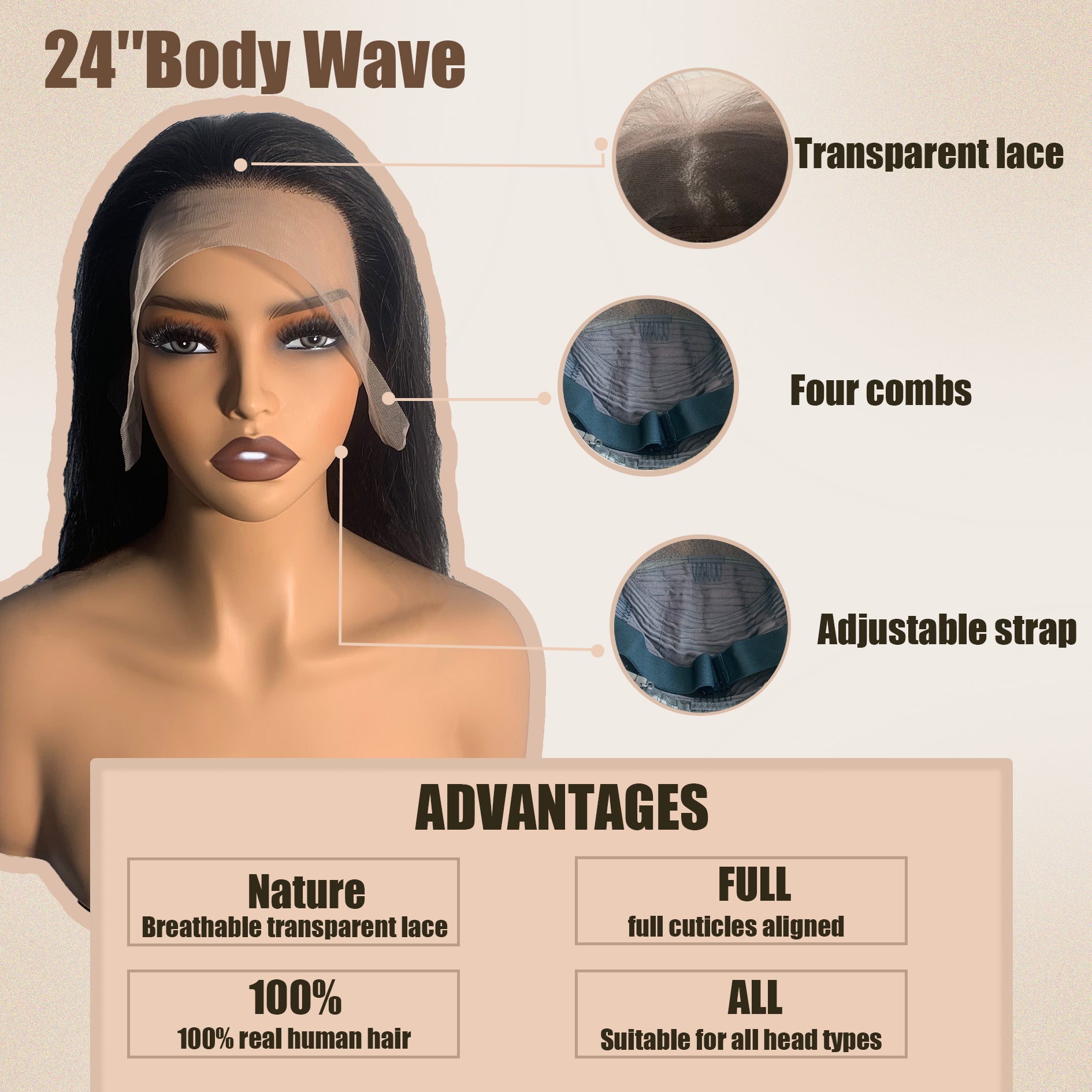 Yoholux Wig Natural Color Body Wave 13*4 Lace Frontal Wig