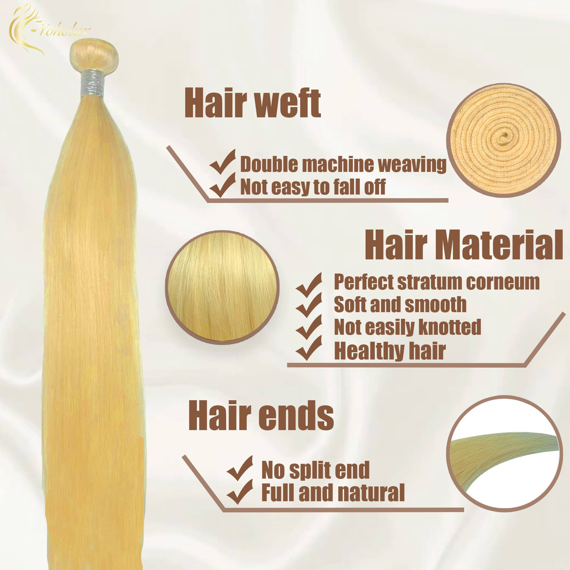 Yoholus 613 (Blonde) Straight 100% Human Hair Bundle