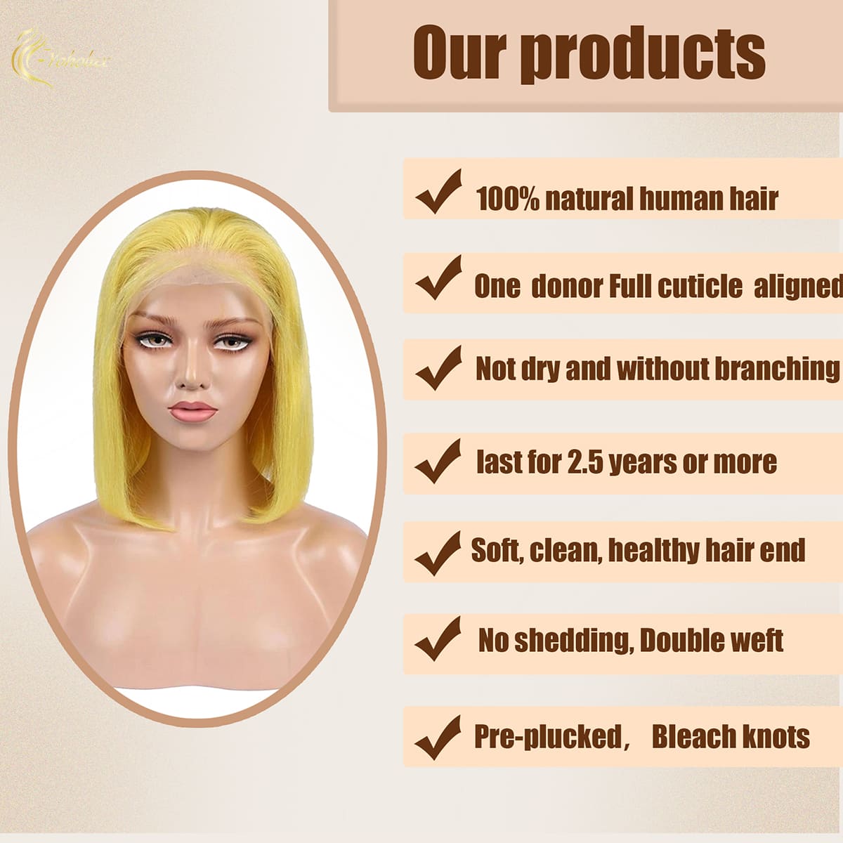 Yoholus Straight Yellow Bob Wig with 13*6 Transparent Lace