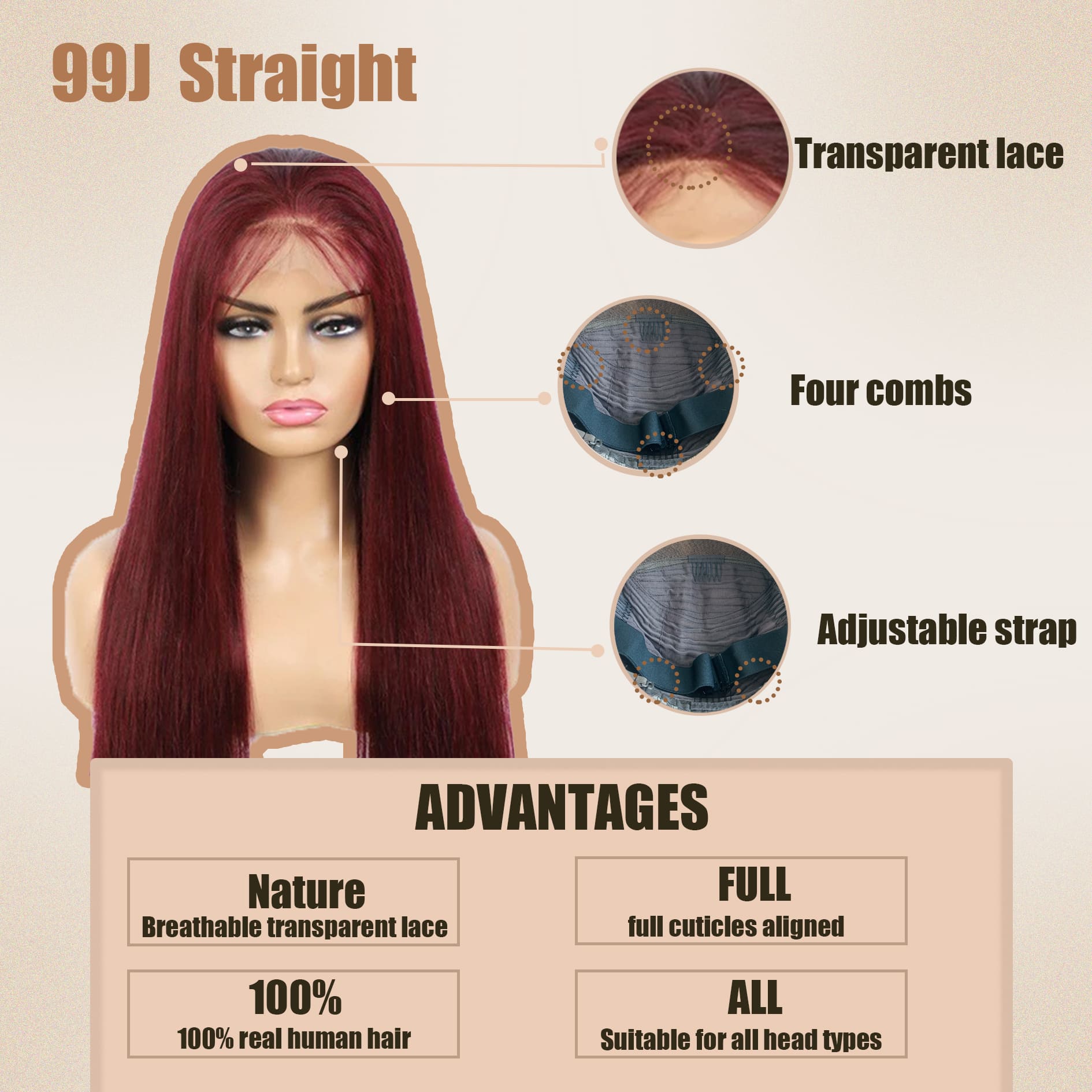 Yoholus 99J Straight Wig with 13*4 Transparent Lace Frontal