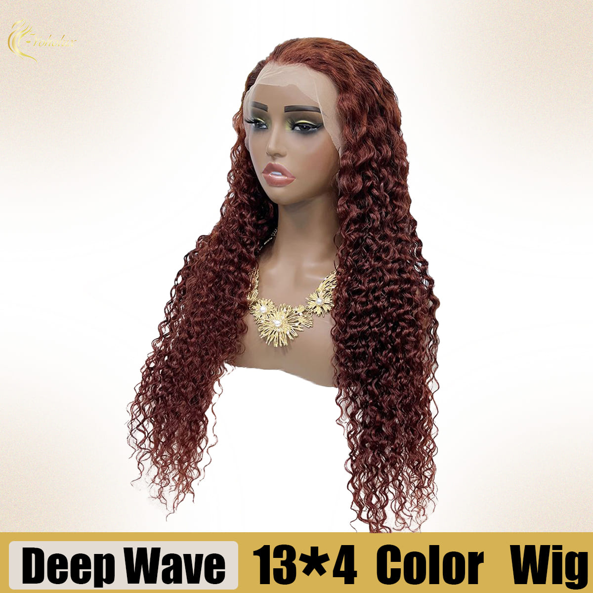 Yoholus Red Deep Wave Wig with 13*4 Transparent Lace Frontal