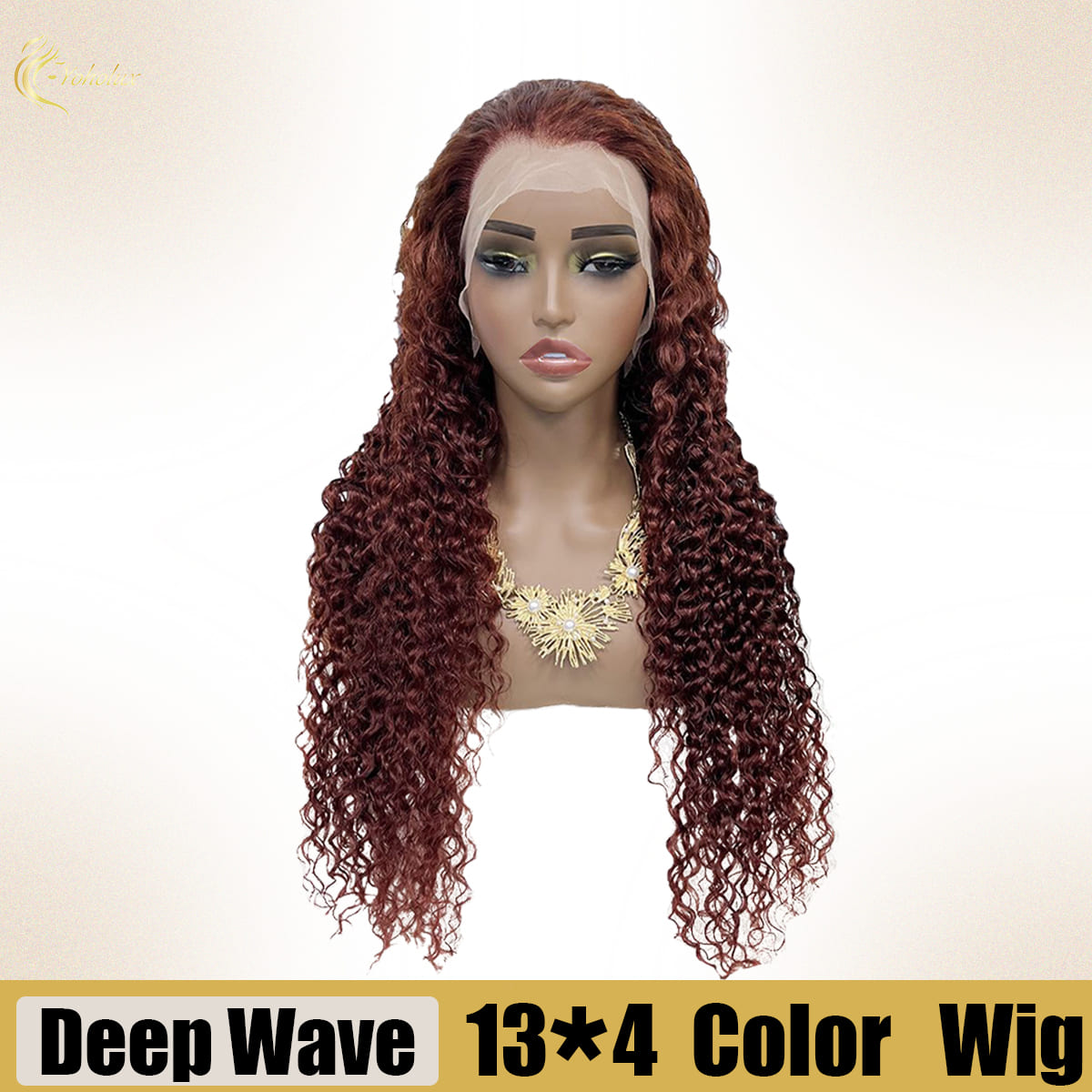 Yoholus Red Deep Wave Wig with 13*4 Transparent Lace Frontal