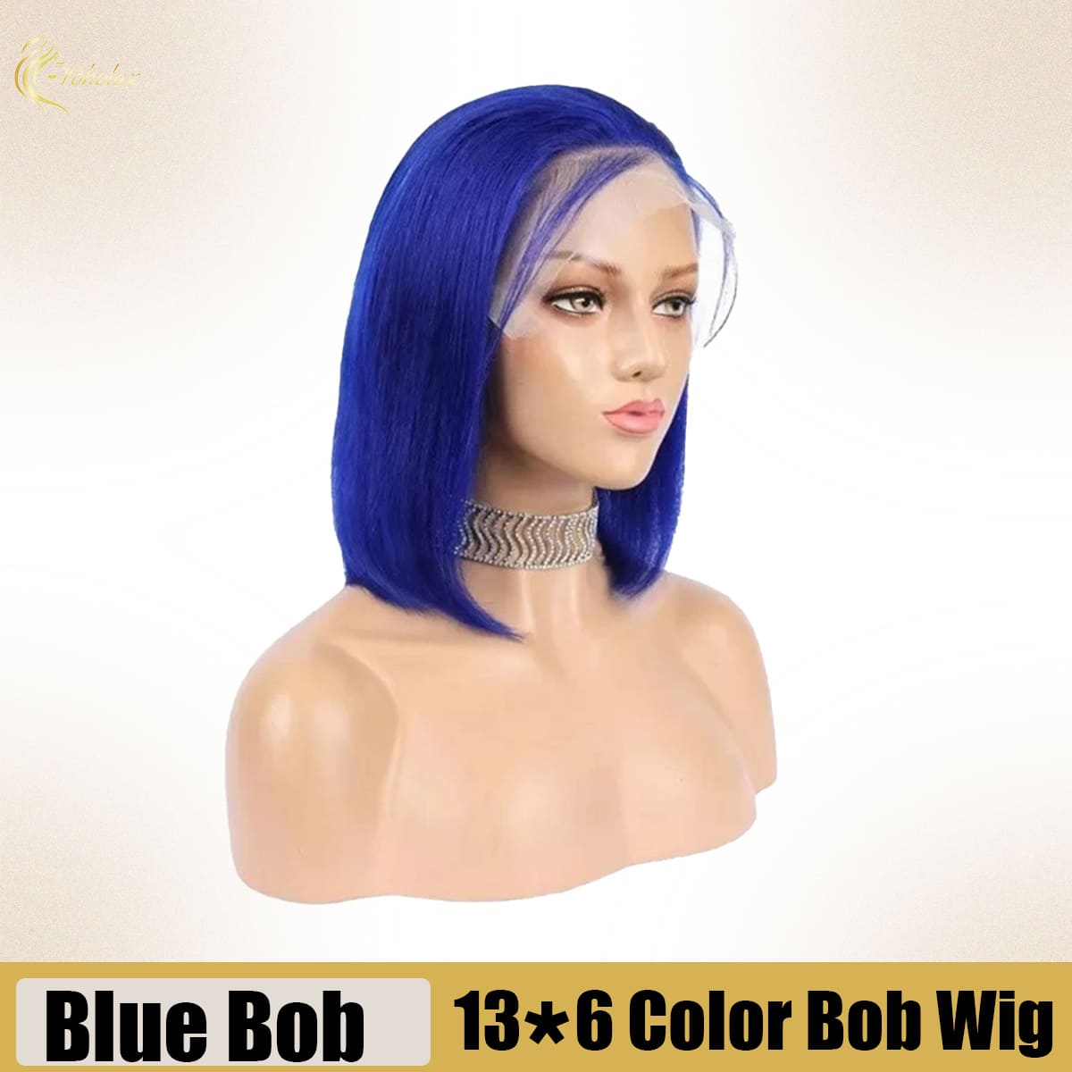 Yoholus Dark Blue Bob Wig with 13*6 Transparent Lace