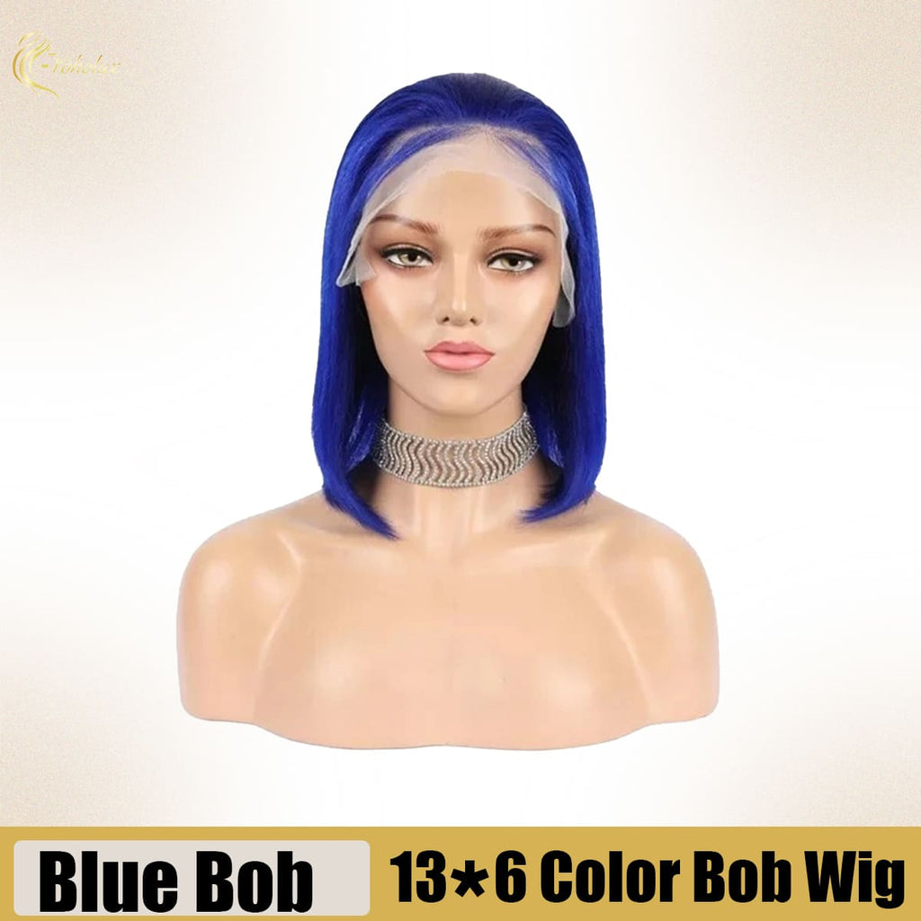 Yoholus Dark Blue Bob Wig with 13*6 Transparent Lace