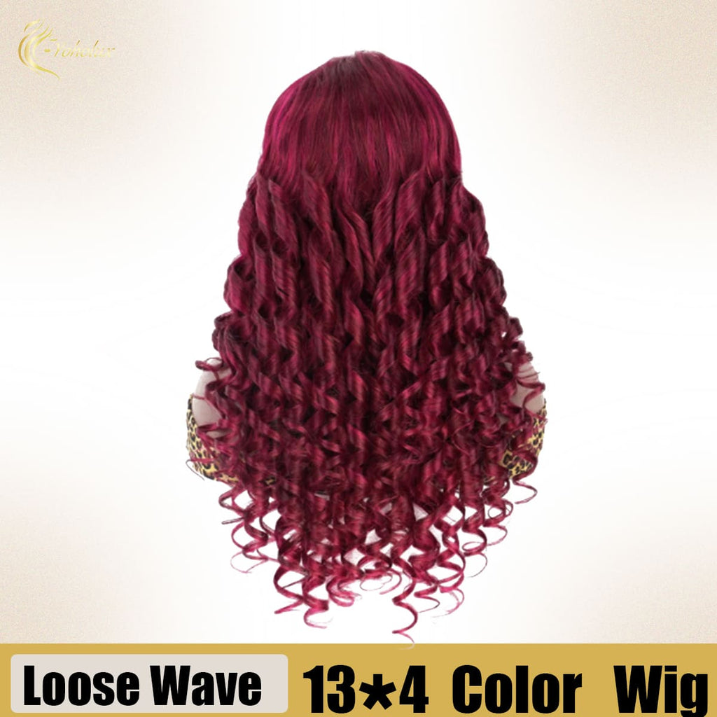 Yoholus 99j Loose Wave Wig with 13*4 Transparent Lace Frontal