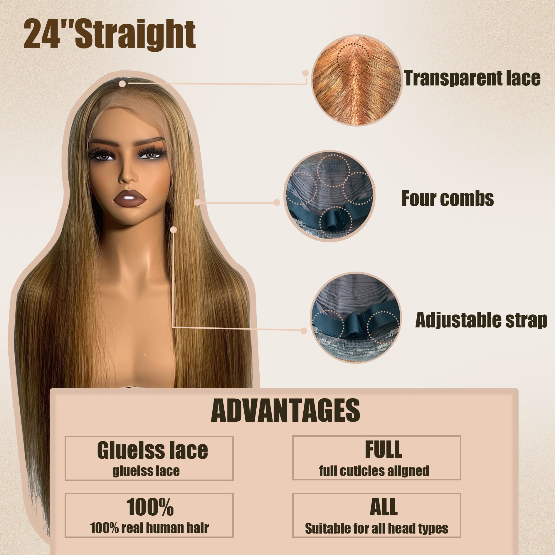Yoholus Human Hair Wig 13*4 Lace Frontal Straight Wig